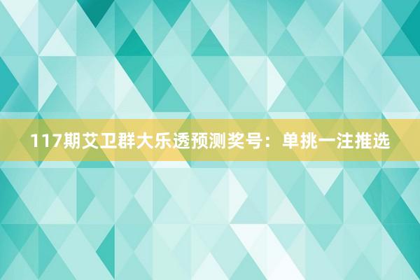 117期艾卫群大乐透预测奖号：单挑一注推选