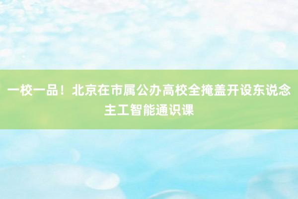 一校一品！北京在市属公办高校全掩盖开设东说念主工智能通识课